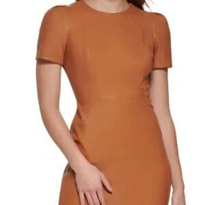 NWT Calvin Klein Short Sleeve Honey Faux Leather Sheath Dress Bodycon
